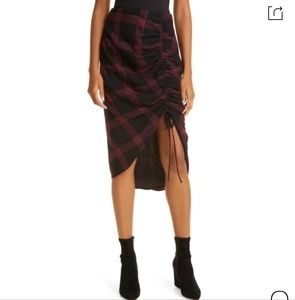 RAMY BROOK Wilma Metallic Buffalo Plaid Side Ruched Skirt NWT